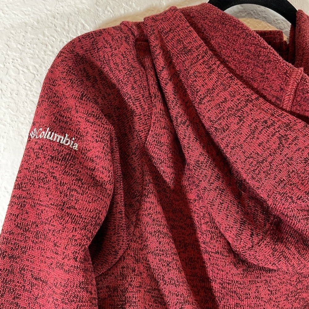 COLUMBIA Sweater Women Large Red Marled Fleece Lined Loop Button Hooded Outdoor - Picture 7 of 10